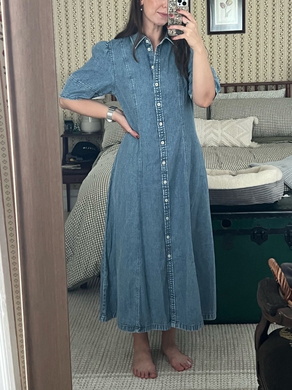 NWT Gap Chambray Denim Button Front Midi Dress